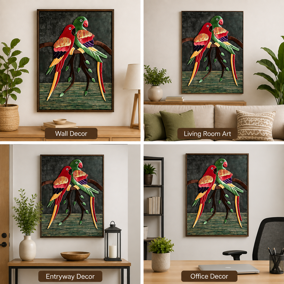 Jute Wall Hanging Parrots