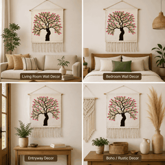 Jute Wall Hanging of Tree with Pink Flowers
