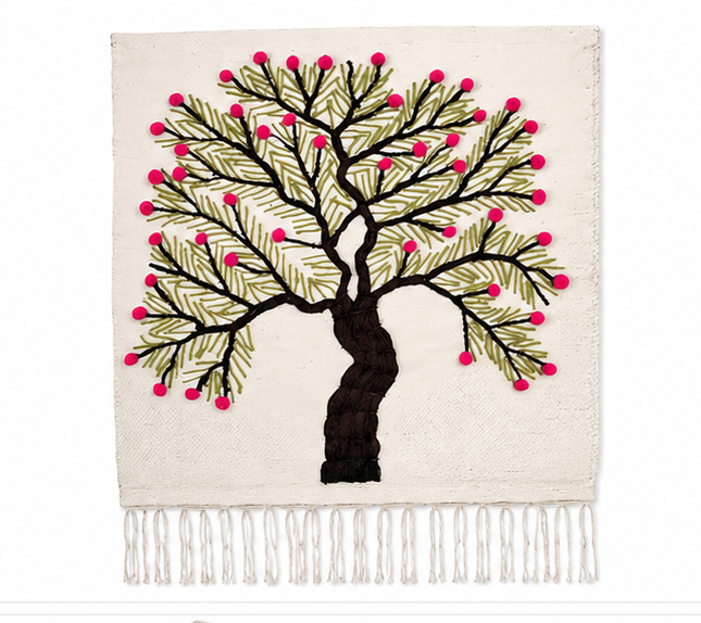 Jute Wall Hanging of Tree with Pink Flowers