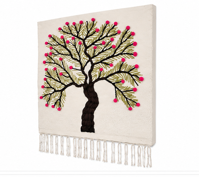 Jute Wall Hanging of Tree with Pink Flowers