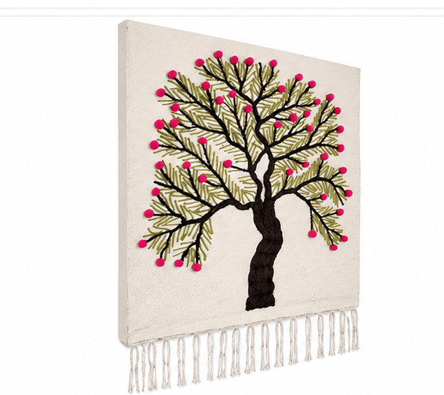 Jute Wall Hanging of Tree with Pink Flowers