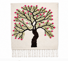 Jute Wall Hanging of Tree with Pink Flowers