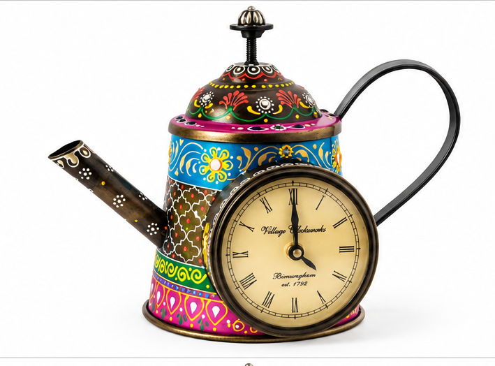 Hand Painted KETLI WITH CLOCK