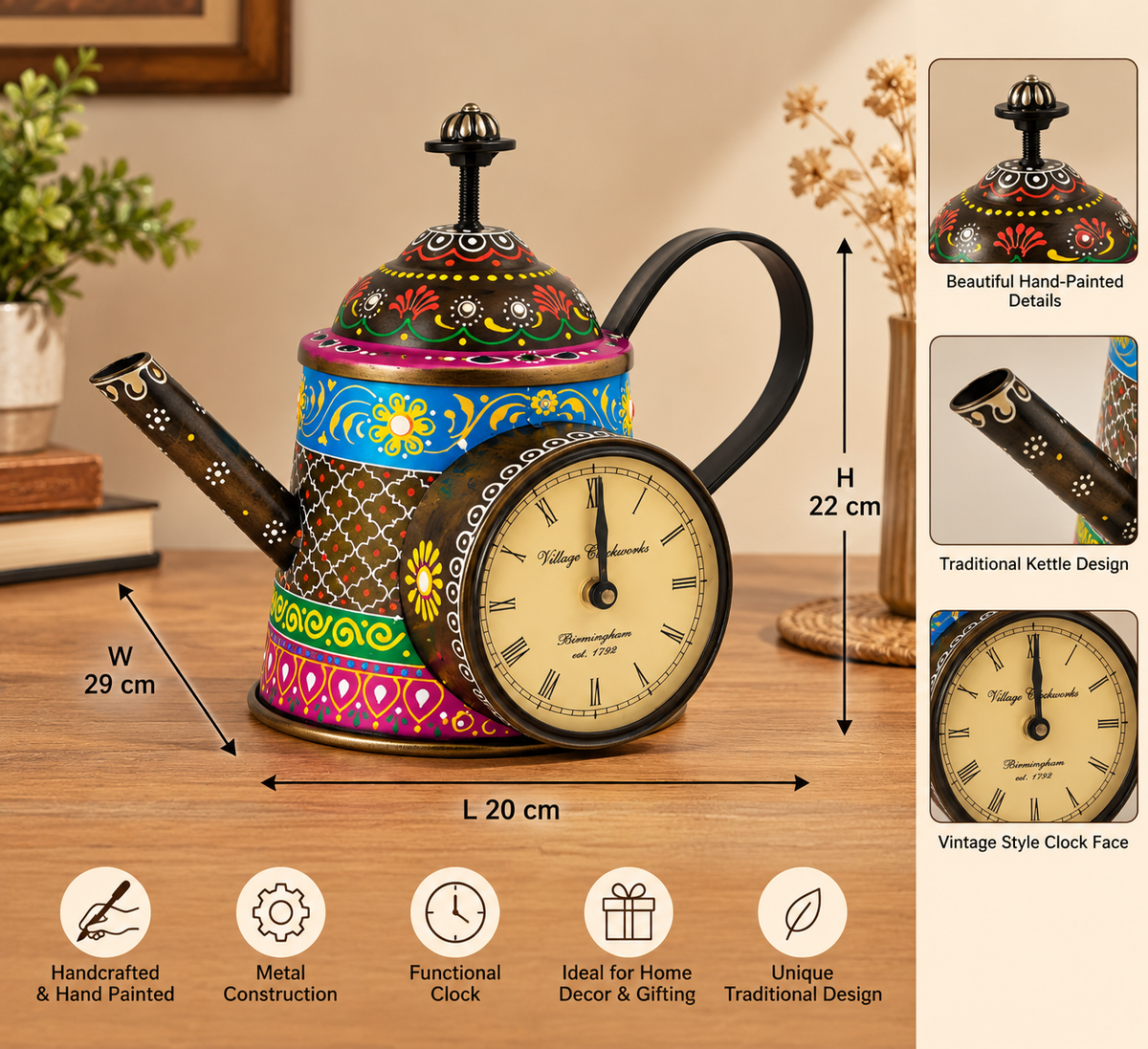 Hand Painted KETLI WITH CLOCK