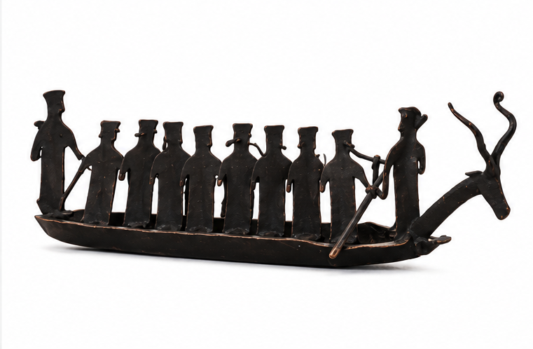 Tribal group with boat figurine