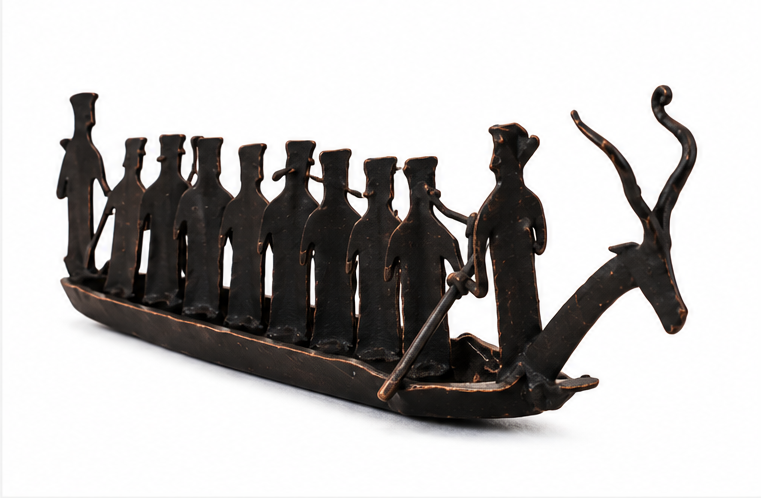 Tribal group with boat figurine