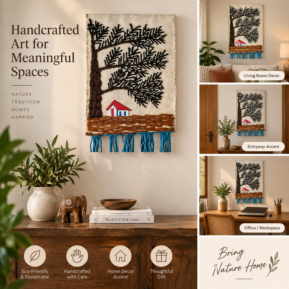 Jute Wall Hanging of a Tree and House