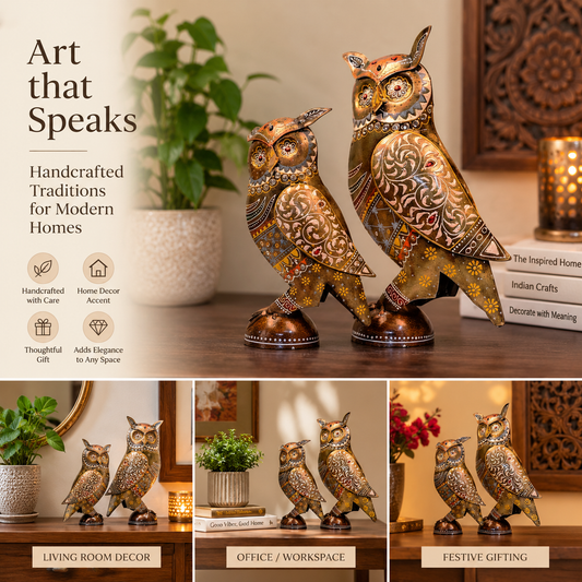 Colourful Antique Owl Set Of 2
