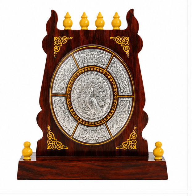 Majestic Peacock Motif Tanjore Art Shield Mementos - 7 inches