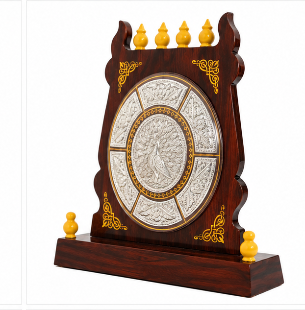 Majestic Peacock Motif Tanjore Art Shield Mementos - 7 inches