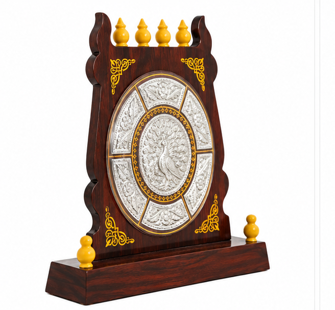 Majestic Peacock Motif Tanjore Art Shield Mementos - 7 inches