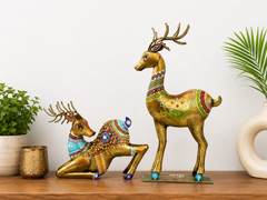 Colourful Antique Deer Show Décor Set of 2
