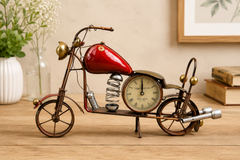 Metal Red Bike With Clock Piece Décor