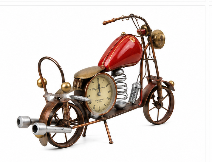 Metal Red Bike With Clock Piece Décor