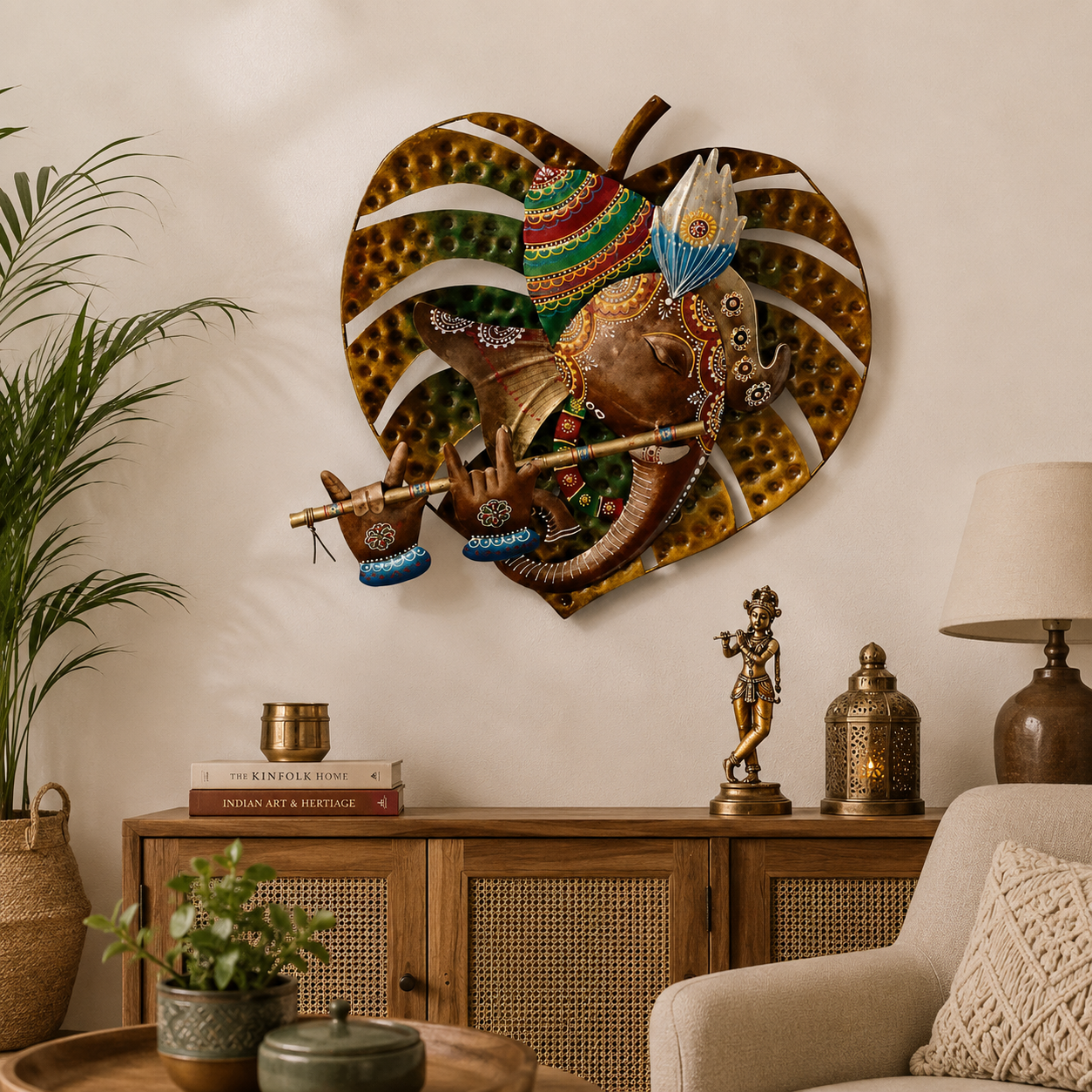 Ganesha In Leaf Art Metal Frame