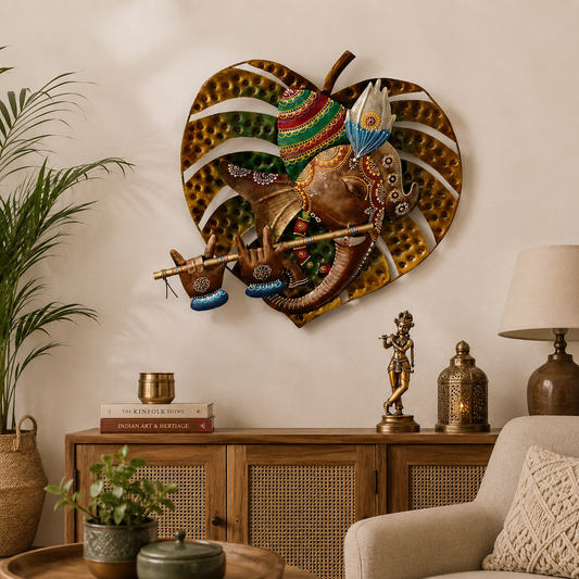 Ganesha In Leaf Art Metal Frame