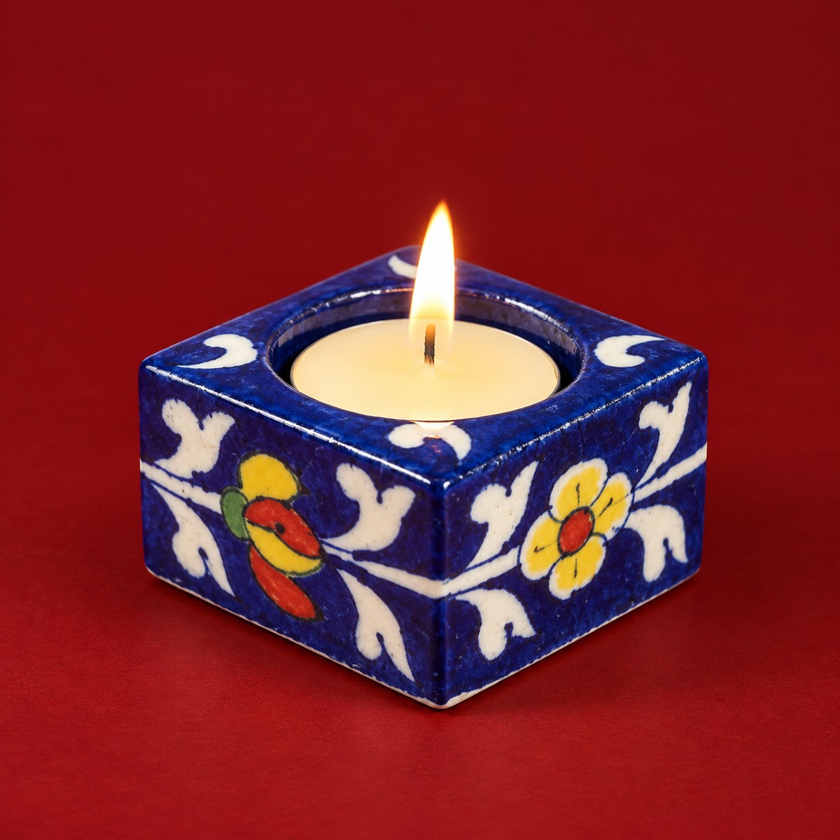 Neel Mehfil | Jaipur Blue Pottery Candle Stand, Set of 4