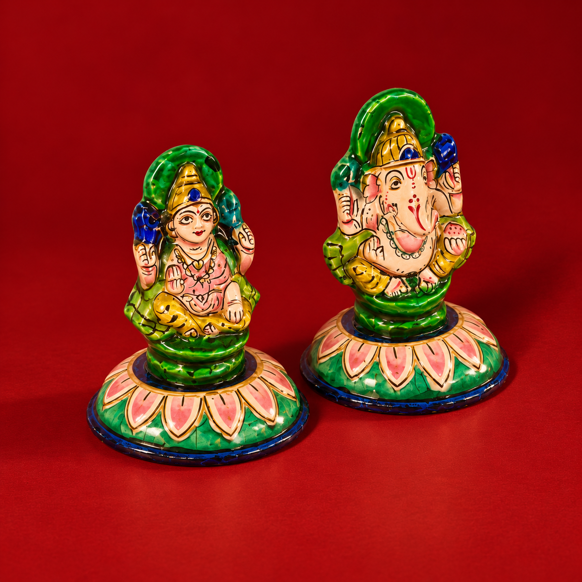 Gulabi Ashirwad | Banaras Gulabi Meenakari Lakshmi & Ganesha