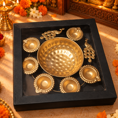 Mor Aangan | Moradabad Iron Peacock Urli with Diyas, 12 Inch