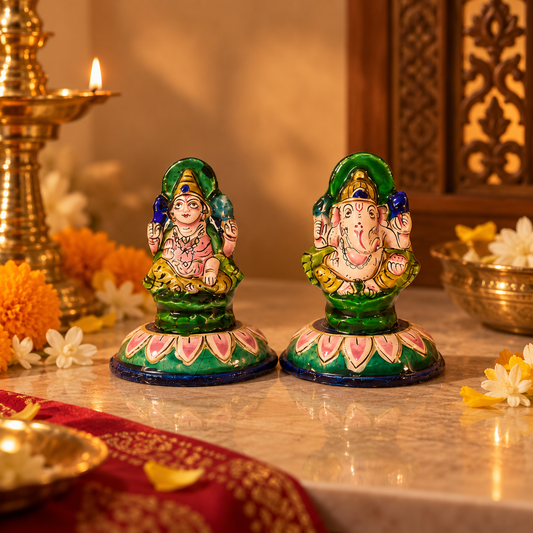 Gulabi Ashirwad | Banaras Gulabi Meenakari Lakshmi & Ganesha