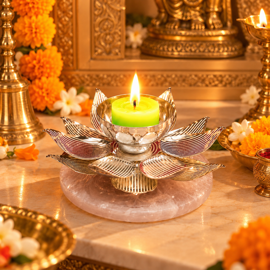 Rajat Kamal | Moradabad Silver-Finish Lotus Tealight Holder