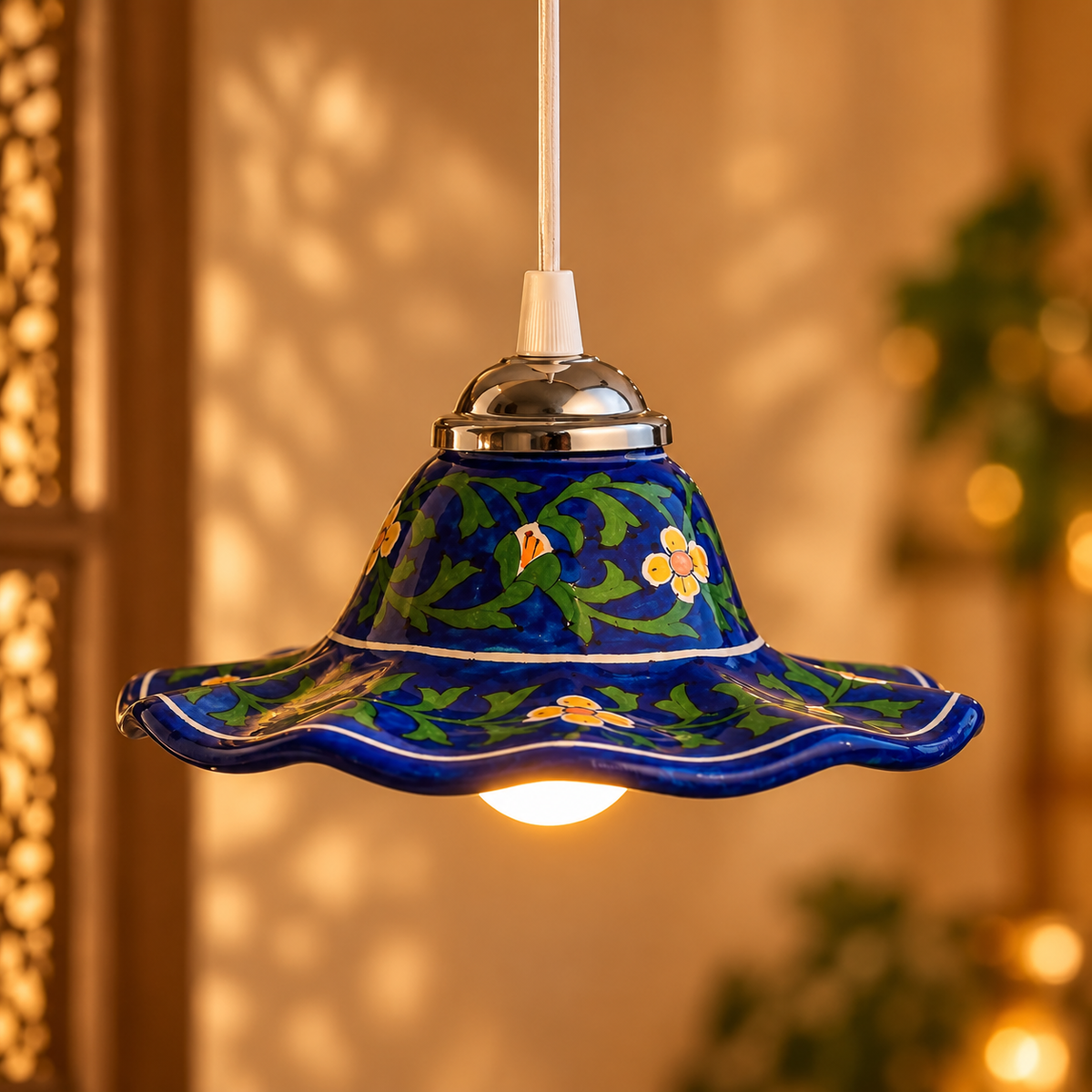 Raat Ki Rani | Jaipur Blue Pottery Floral Lamp