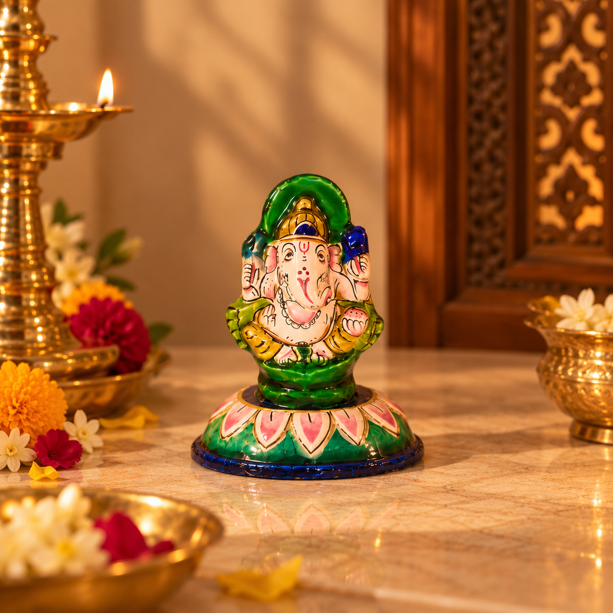 Gulabi Ashirwad | Banaras Gulabi Meenakari Lakshmi & Ganesha