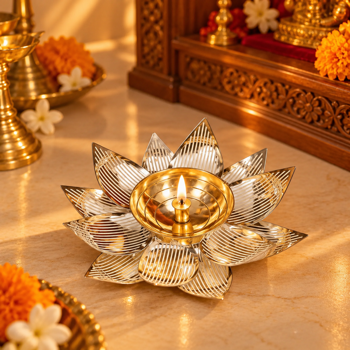 Chandni Kamal | Moradabad Silver-Finish Lotus Holder