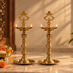Kovil Kuthuvilakku | Nachiarkoil Brass Lamp 20 Inch, Set of 2