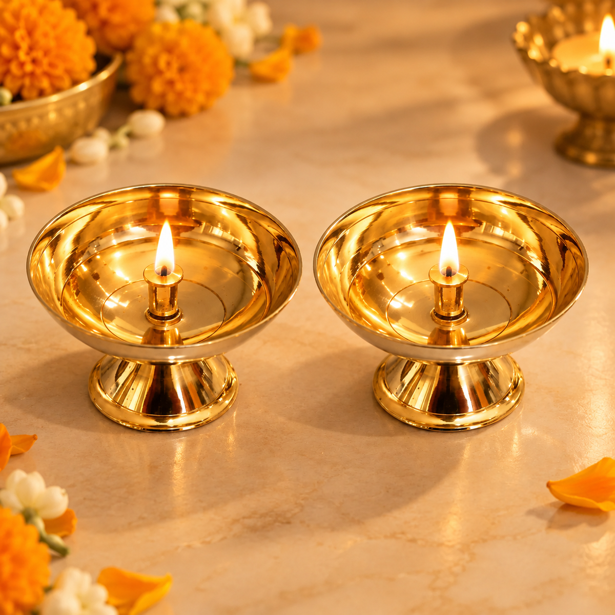 Mandir Jyoti | Moradabad Brass Payali Jyoti, Set of 2 (Style 3)
