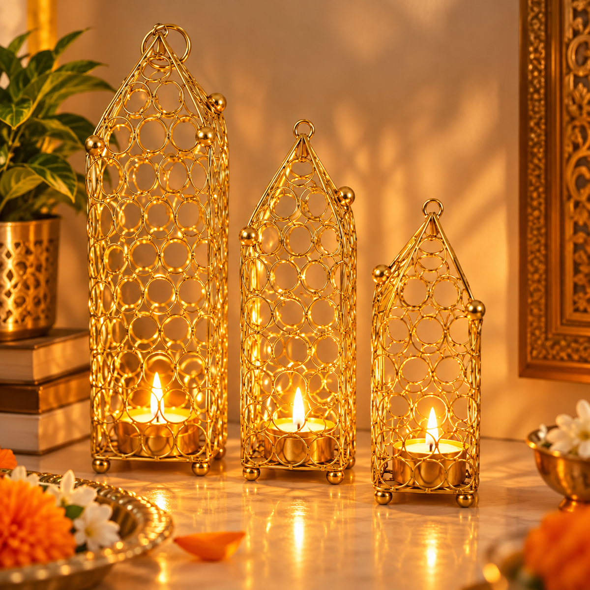Teen Deep | Moradabad Brass Hanging Tealight, Set of 3