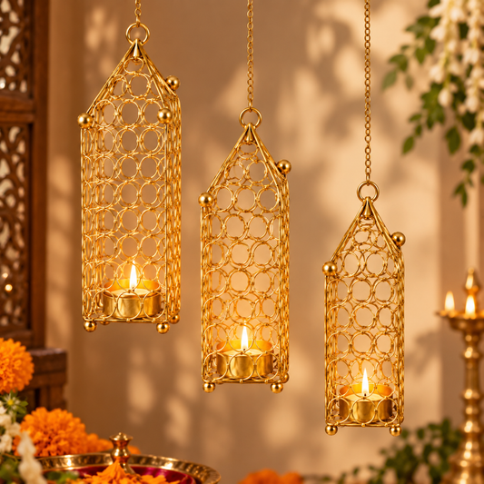 Teen Deep | Moradabad Brass Hanging Tealight, Set of 3