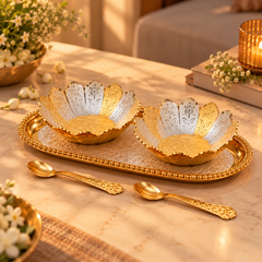 Padma Pair | Moradabad Golden Brass Lotus Bowls, Set of 2