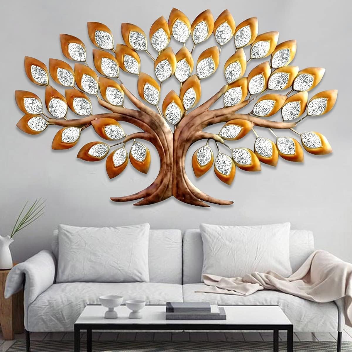 Golden Metal Tree With LED for Home and Office Decoration, Unique Decorative Item for Living and Bedroom, Modern Wall Art Items for Beautiful Decor