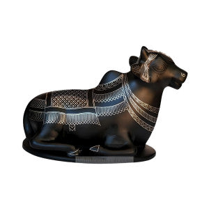 Handcrafted Bidri Art Work Silver Black Metal Nandi Showpiece