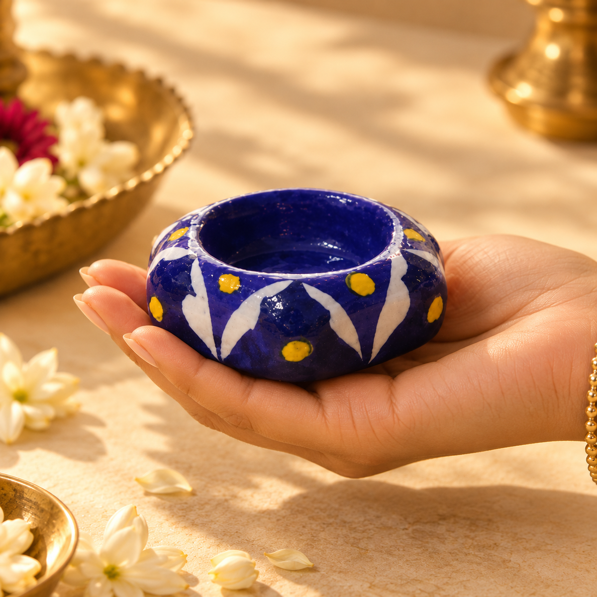 Neel Deep | Jaipur Blue Pottery Diya, Set of 4