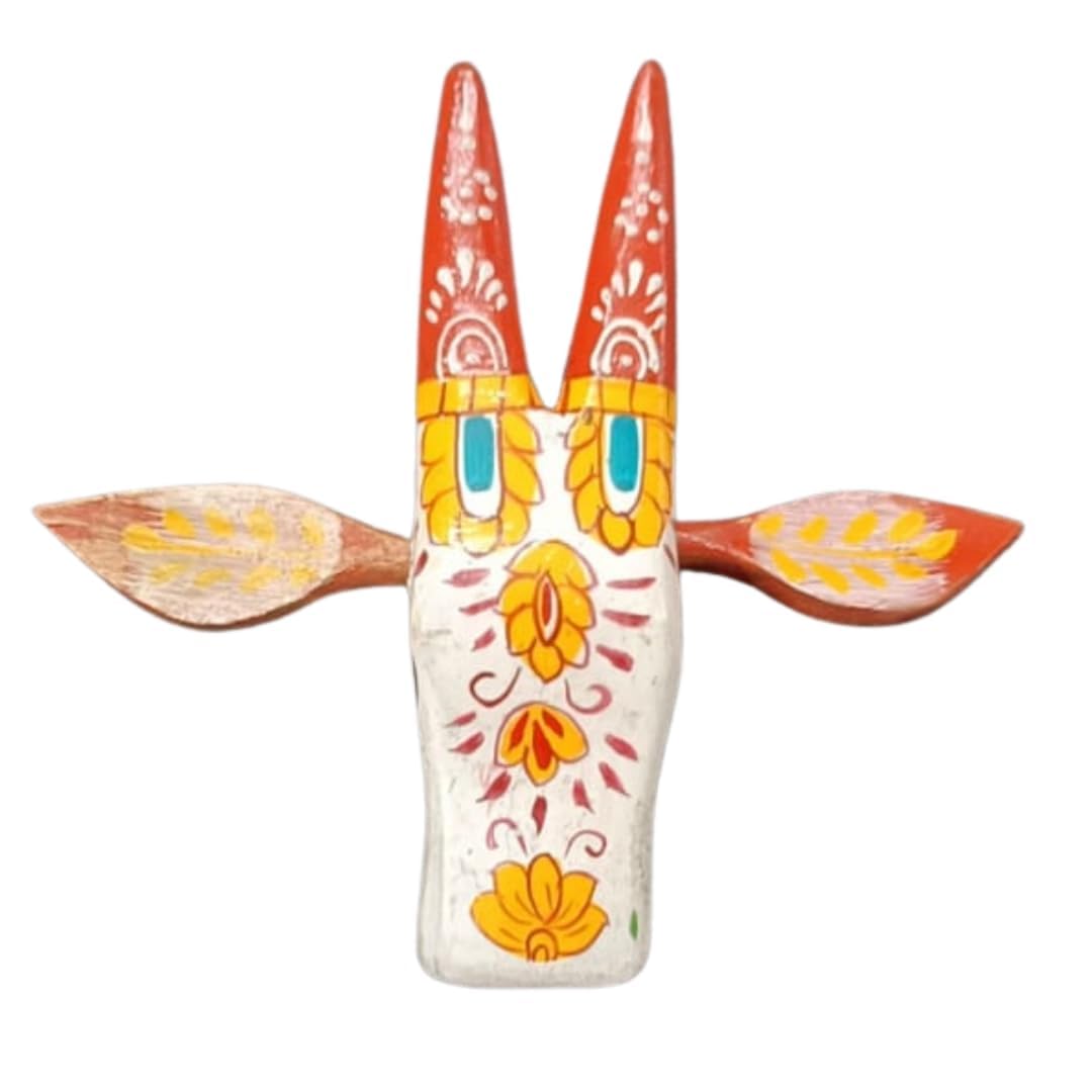 Handpainted Wooden Cow Head Wall Hanging | 2.5 x 2 x 6 Inch | Traditional Nandi Bull Face Wall Decor for Entrance Door | Ethnic Home Decoration Items for Living Room & Pooja Room (White & Multicolour)