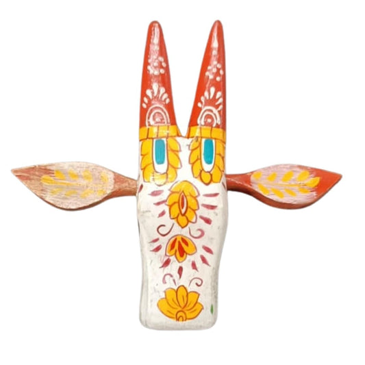 Handpainted Wooden Cow Head Wall Hanging | 2.5 x 2 x 6 Inch | Traditional Nandi Bull Face Wall Decor for Entrance Door | Ethnic Home Decoration Items for Living Room & Pooja Room (White & Multicolour)