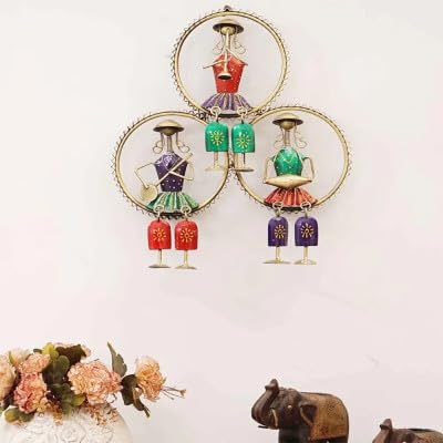 Iron Handmade Decorative Wall Hanging | 3 Musician Lady in Ring Wall Decor | Artistic Wall Hanging for Living Room and Bedroom, Unique Design for Wall Decor