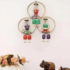 Iron Handmade Decorative Wall Hanging | 3 Musician Lady in Ring Wall Decor | Artistic Wall Hanging for Living Room and Bedroom, Unique Design for Wall Decor