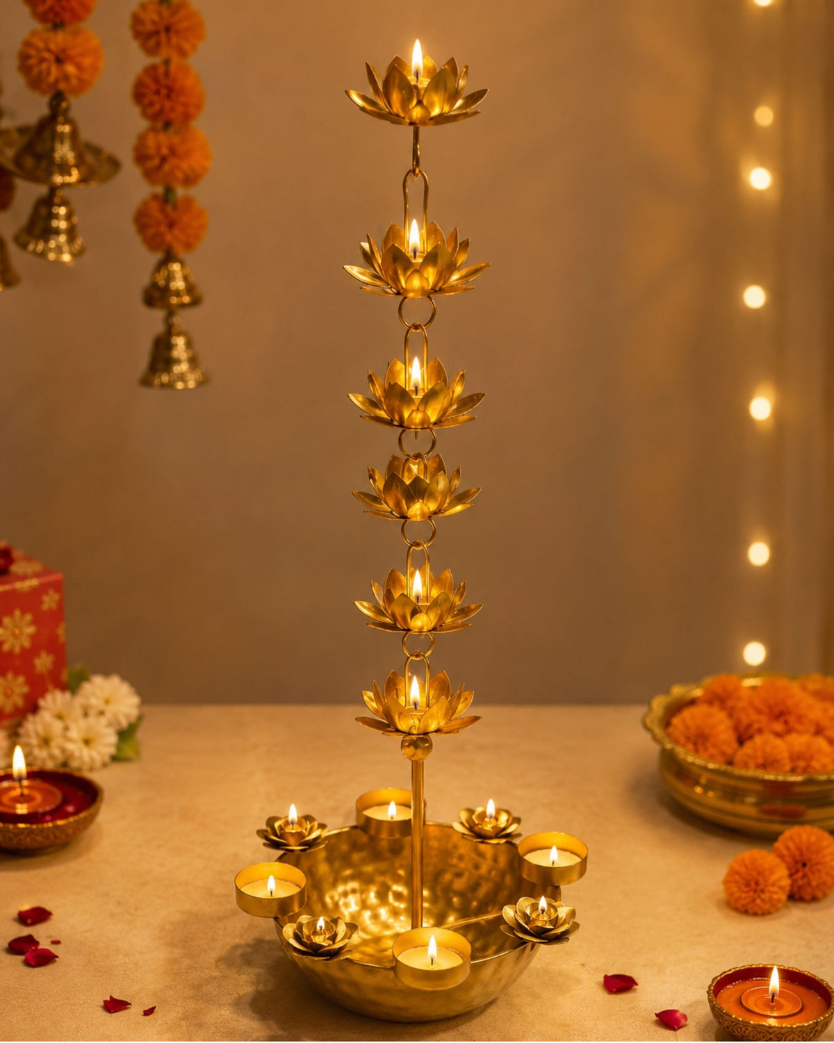 Hanging Decorative Metal Urli Traditional Urli with Chain