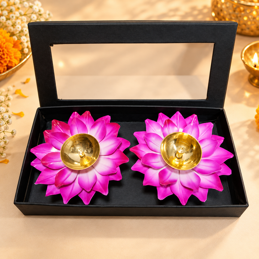 *Premium Lotus Design 2 Piece Diya (Brass and Iron Diya Set)
