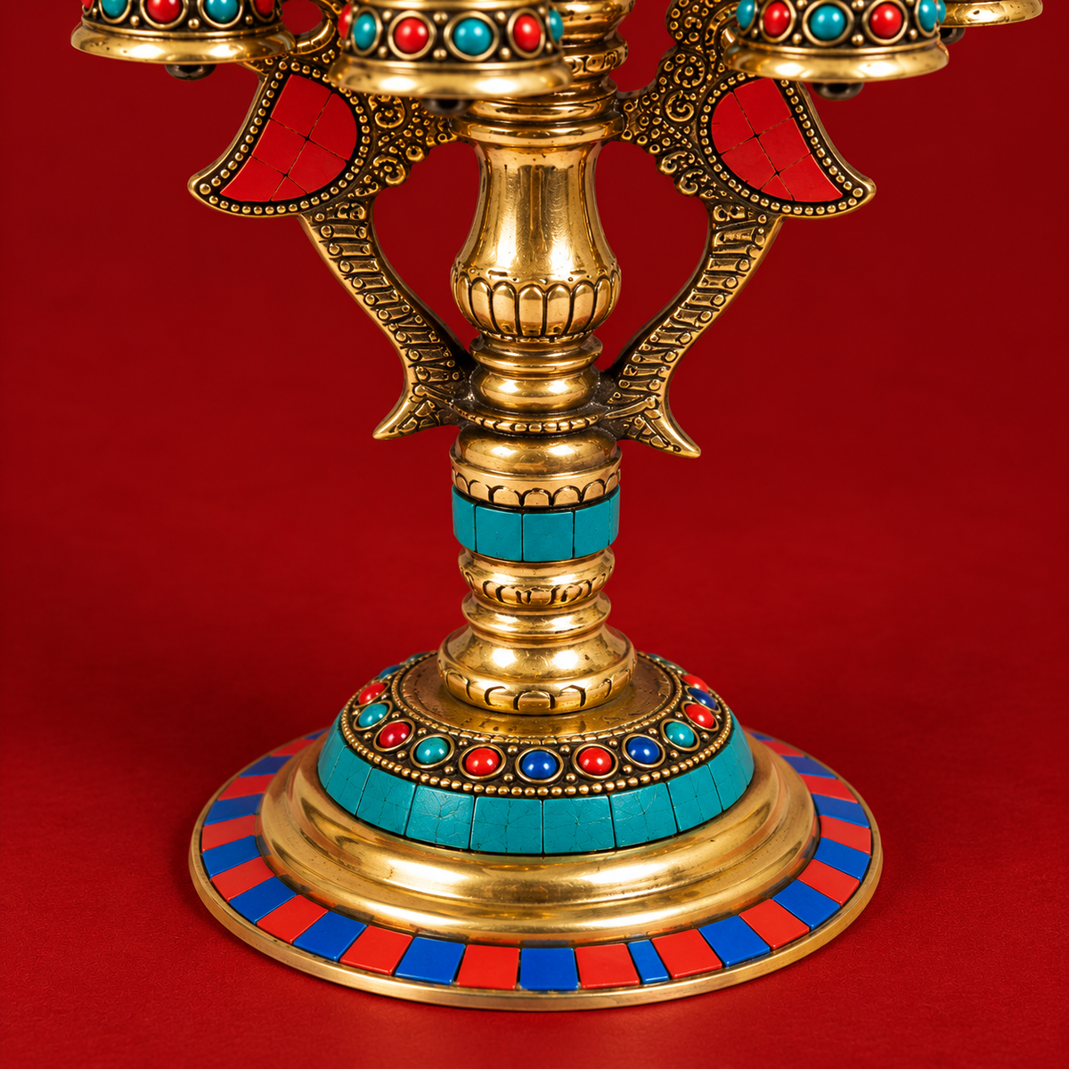 Mayur Mahal | Moradabad Brass Peacock Diya with Stonework