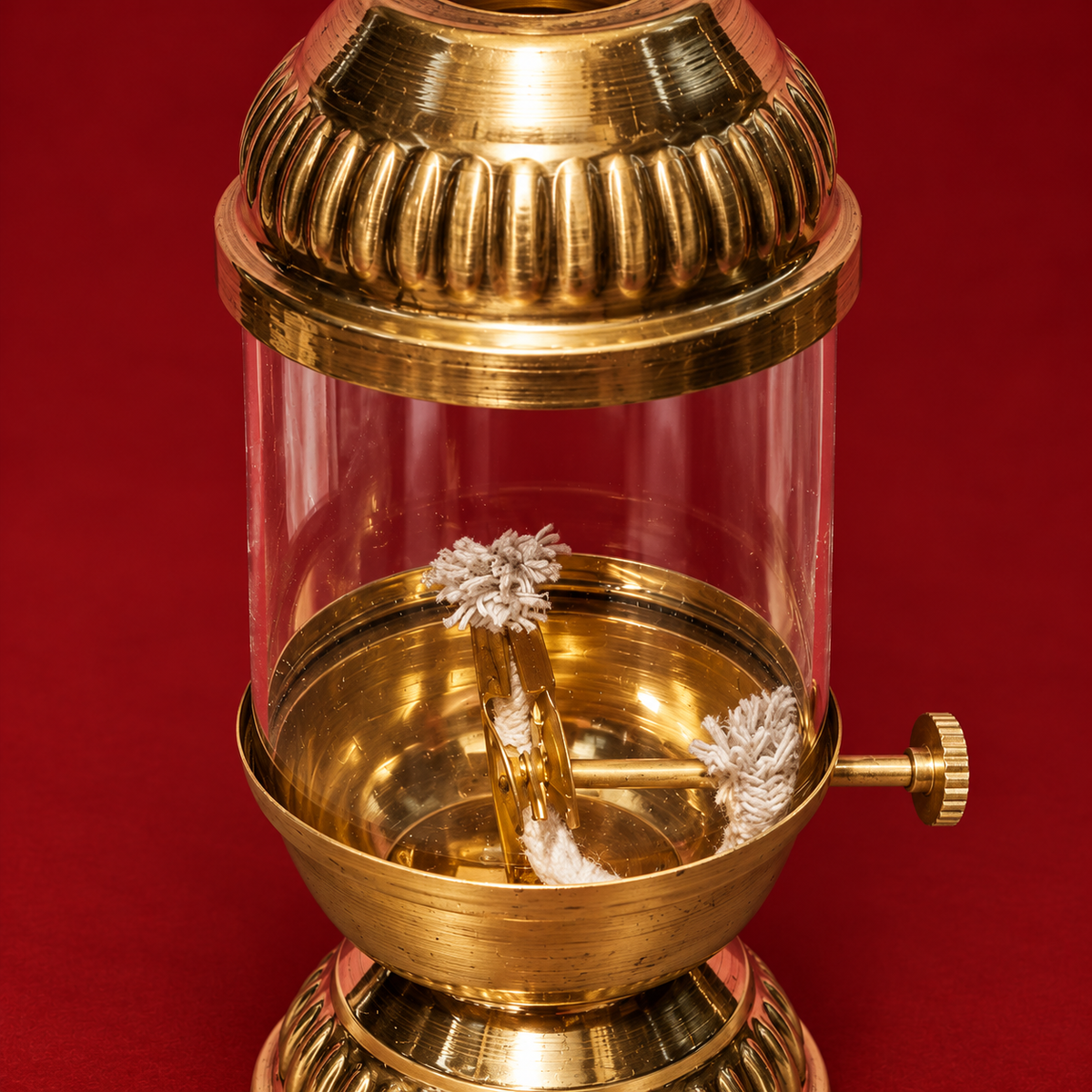 Akhand Jyot | Moradabad Brass Oil Lamp with Glass Cover, 6 Inch
