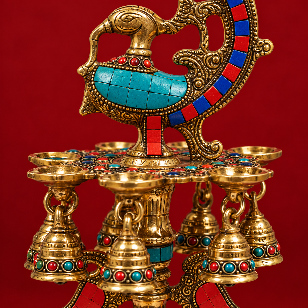 Mayur Mahal | Moradabad Brass Peacock Diya with Stonework
