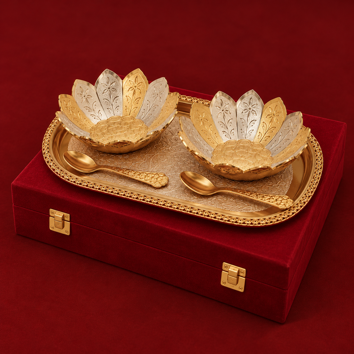 Padma Pair | Moradabad Golden Brass Lotus Bowls, Set of 2