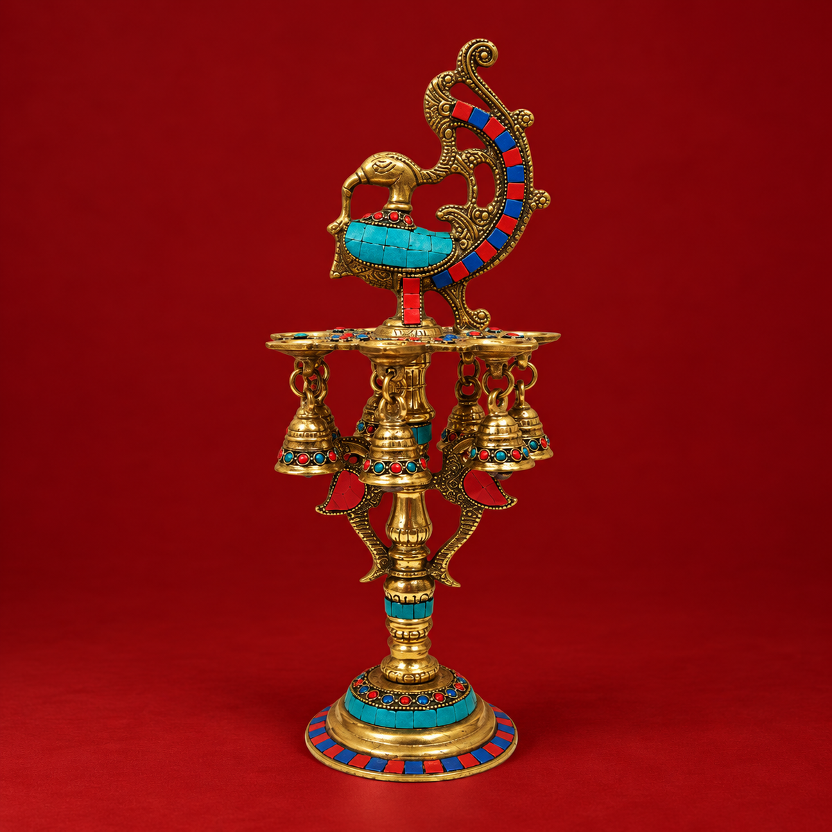 Mayur Mahal | Moradabad Brass Peacock Diya with Stonework