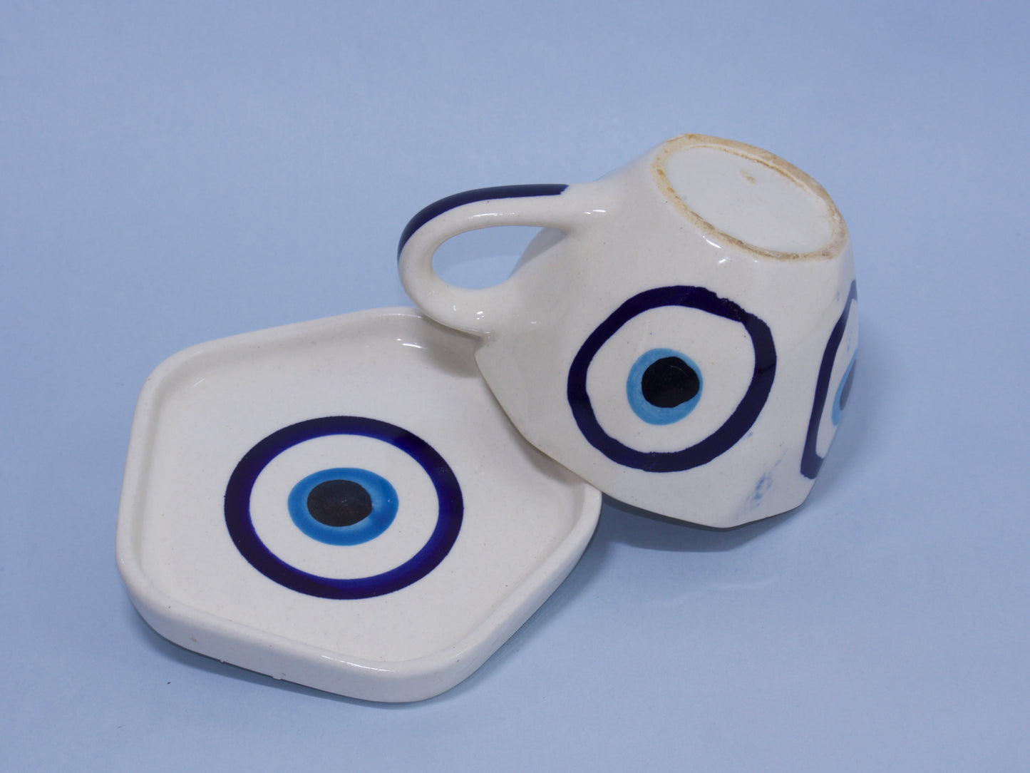 Blue Pottery Cup and Coaster Set – Evil Eye-Rakhi Return Gift for Sister Combo 6