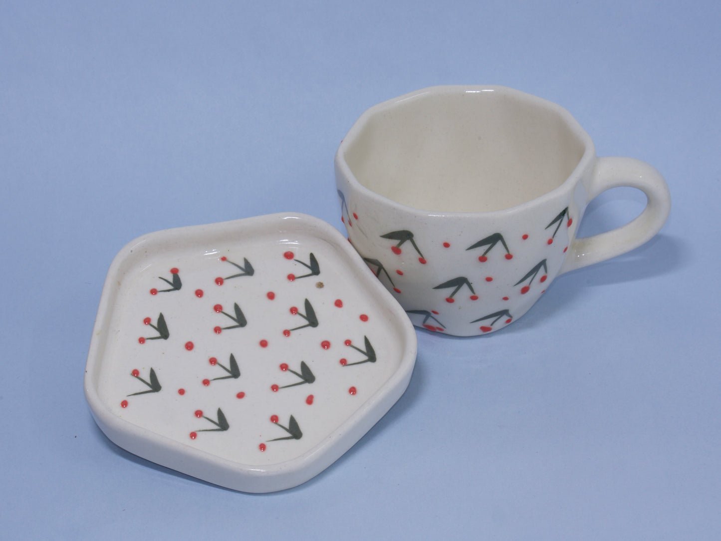 Blue Pottery Cup and Coaster Set – Tree-Rakhi Return Gift for Sister Combo 5