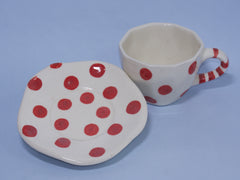 Blue Pottery Cup and Coaster Set – Red Polka Rakhi Return Gift for Sister Combo 7